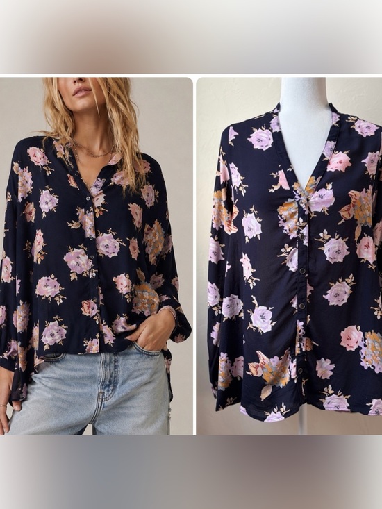 Free People Tops - Free People Julia Printed Blouse Oversized Floral Boho Rayon High Low Top XS
